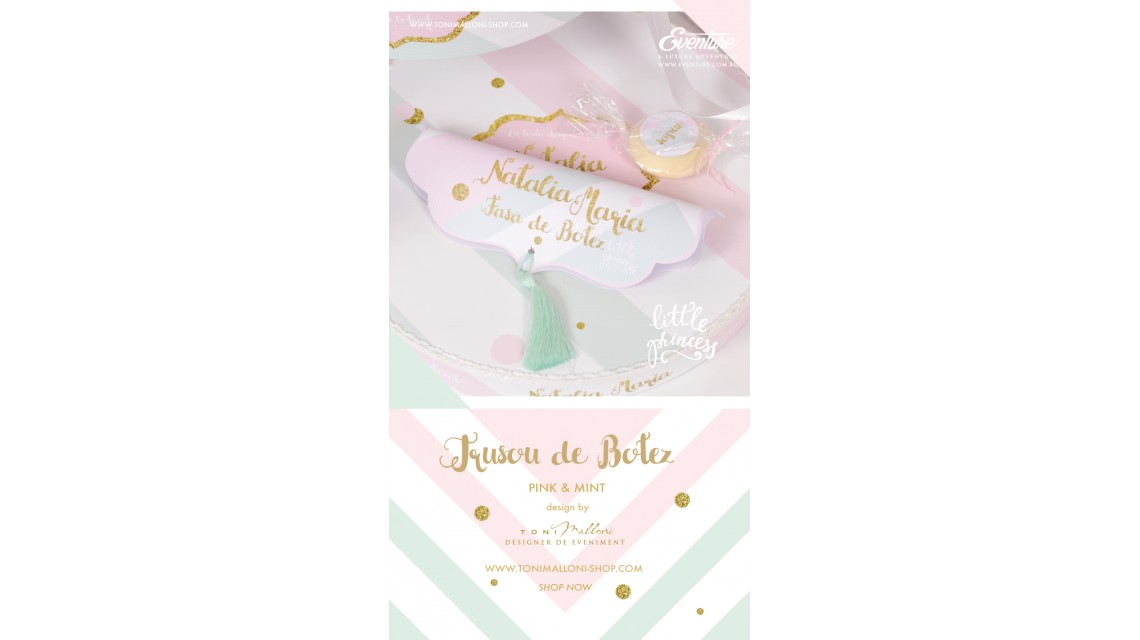 Trusou de botez pentru fete sau baieti modern, Pink & Mint 5